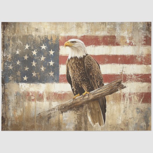 Papier Mousseline Decoupage Eagle Flag Soaring In Spirit 4th July (Recto)
