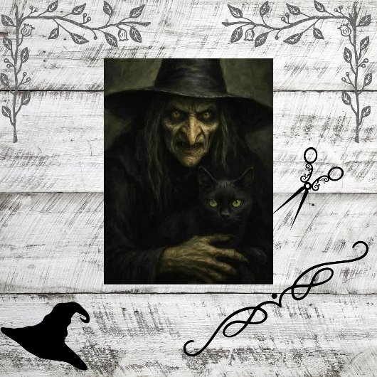 Papier Mousseline Découpage Eerie Classic Witch & Black Cat