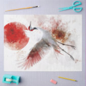 Papier Mousseline Découpage élégante grue japonaise et soleil rouge (Artisanat)