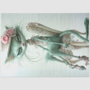 Papier Mousseline Découpage Elégante Monnaie Vert Chat Vintage Chais