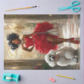 Papier Mousseline Découpage élégante robe rouge dame et caniche stan (Artisanat)