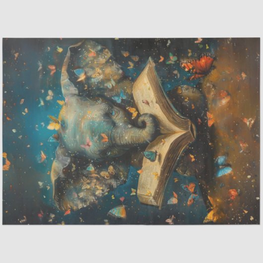 Papier Mousseline Découpage Éléphant Whimsical Avec Livres Scolaires (Recto)