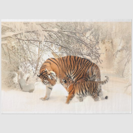 Papier Mousseline Découpage en aquarelle Tiger et Cub Art (Recto)