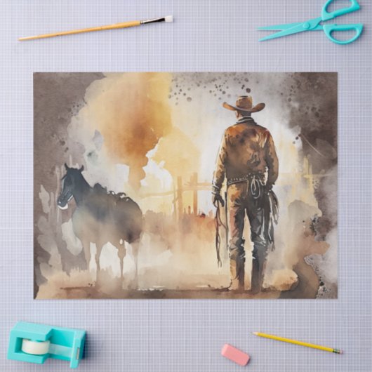 Papier Mousseline Découpage en aquarelle Western Cowboy (Artisanat)