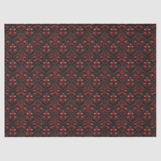 Papier Mousseline Découpage en damas rouge et noir avec relief (Recto)