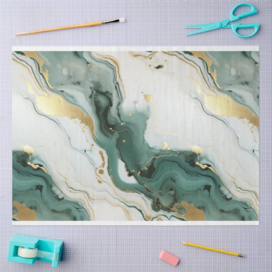 Papier Mousseline Découpage en marbre blanc turquoise (Artisanat)