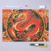 Papier Mousseline Découpage en or rouge dragon chinois traditionnel (Artisanat)