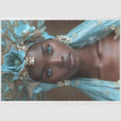 Papier Mousseline Découpage en tête florale bleu turquoise (Recto)