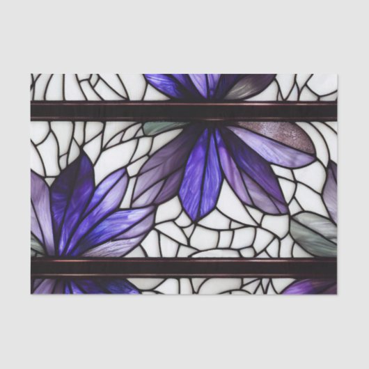 Papier Mousseline Découpage en verre blanc violet fleuri (Recto)