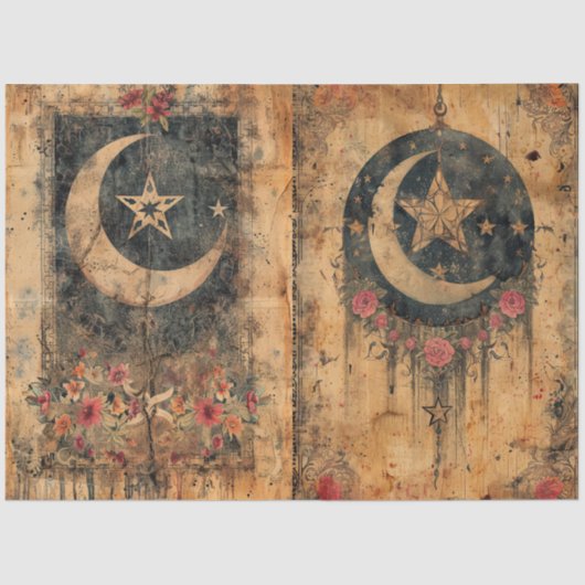 Papier Mousseline Découpage en vieux papier gothique céleste (Recto)