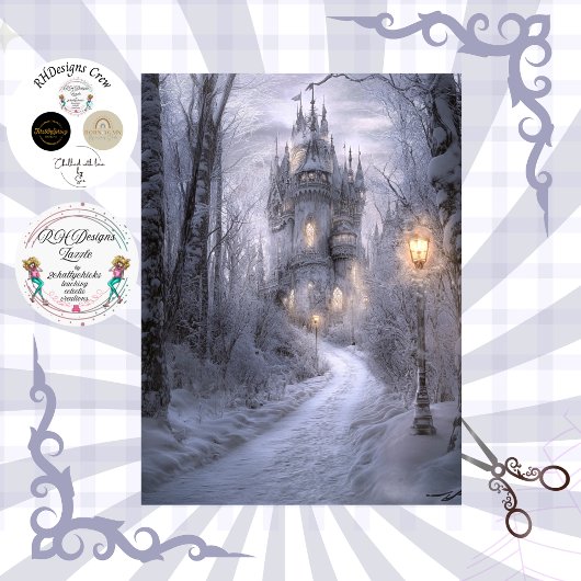 Papier Mousseline Decoupage Enchanted Winter Irish Princess Castle 