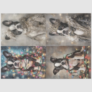 Papier Mousseline Découpage Ensemble 4 Boston Terrier Noël Royal