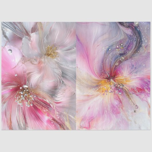 Papier Mousseline Découpage Ensemble de 2 motifs floraux Pearl Like (Recto)