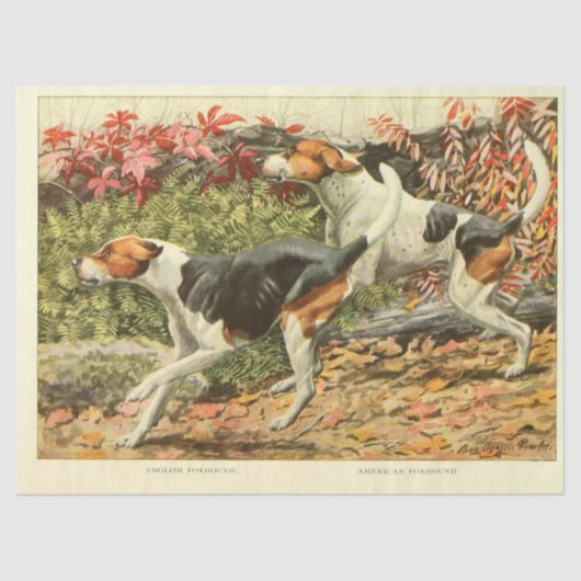 Papier Mousseline Découpage Ephémère Chien vintage Foxhounds (Recto)