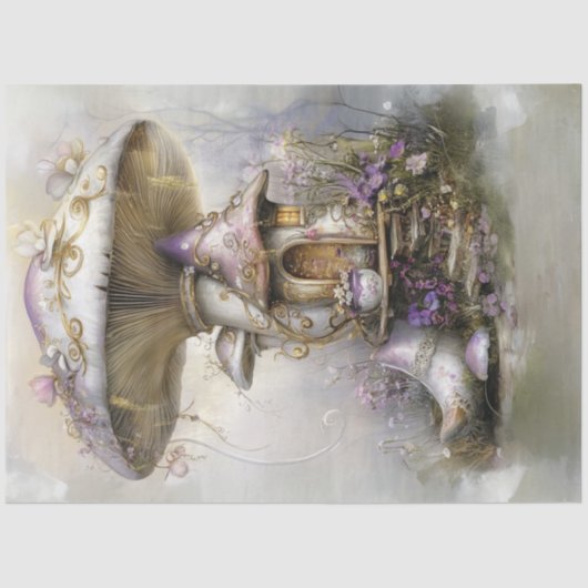 Papier Mousseline Découpage Fairytale Mushroom House Lilac Filligree (Recto)