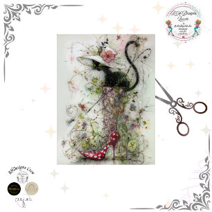 Papier Mousseline Decoupage Fantaisiste Chat Noir Stiletto's Catwalk