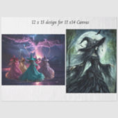 Papier Mousseline Decoupage Fantasy Dancing Witches 11x14 Canvas (Recto)