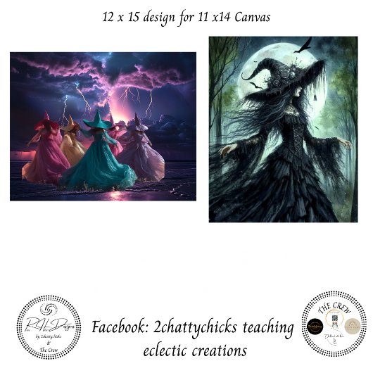 Papier Mousseline Decoupage Fantasy Dancing Witches 11x14 Canvas