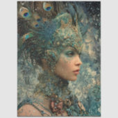 Papier Mousseline Decoupage Fantasy Peacock Woman Teals Feathers (Recto)