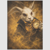 Papier Mousseline Decoupage Fantasy White Rabbit Timekeeper Art (Recto)