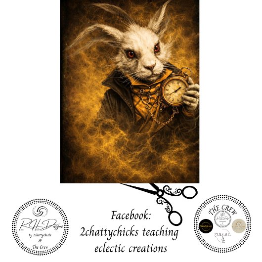 Papier Mousseline Decoupage Fantasy White Rabbit Timekeeper Art