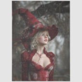 Papier Mousseline Decoupage Fantasy Witch Dressed in Red Winter  (Recto)