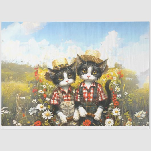 Papier Mousseline Découpage Farming Cats Harver et Tiller (Recto)