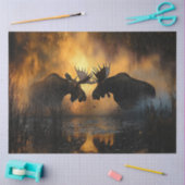 Papier Mousseline Découpage Faune 2 Moose Fighting Sunset Scene (Artisanat)