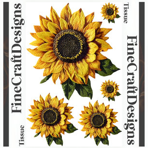 Papier Mousseline Découpage Faux Broderie Tournesols Simples R 001