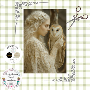 Papier Mousseline Decoupage Femme Mystique en Ivoire avec Hibou