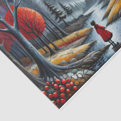 Papier Mousseline Découpage - Fille en rouge et paysage lune d'autom (Détail)