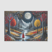 Papier Mousseline Découpage - Fille en rouge et paysage lune d'autom (Recto)