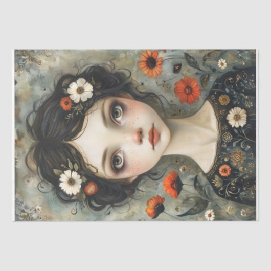 Papier Mousseline Découpage fille et Fleur sauvage (Recto)