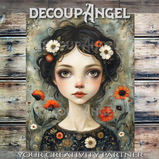 Papier Mousseline Découpage fille et Fleur sauvage