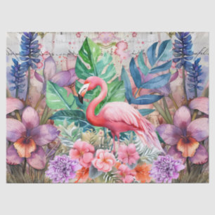 Papier Mousseline Découpage Flamant rose Floral Aquarelle