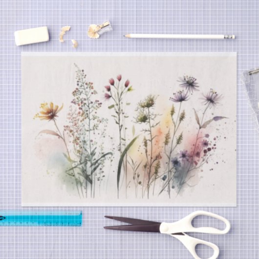 Papier Mousseline découpage fleur sauvage aquarelle (Artisanat)