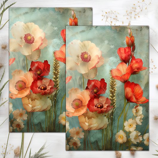 PAPIER MOUSSELINE DECOUPAGE FLEURI EN DETRESSE GRUNGE