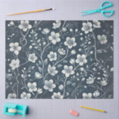 Papier Mousseline Découpage Fleurs Blanches sur Denim (Artisanat)
