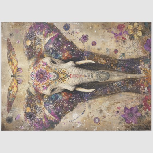 Papier Mousseline Découpage Fleurs colorées d'éléphants vibrants (Recto)