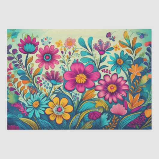 Papier Mousseline Découpage - Fleurs d'art folklorique - Papier Tiss (Recto)