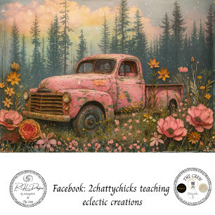 Papier Mousseline Découpage Fleurs de camion rose Ère Hippie Vintage
