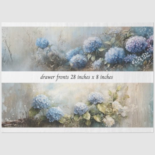 Papier Mousseline Decoupage Fleurs d'Hydrangea Devantures de Tiroir (Recto)
