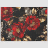 Papier Mousseline Découpage Fleurs Rouges Vibrantes Gold Silver Trim (Recto)
