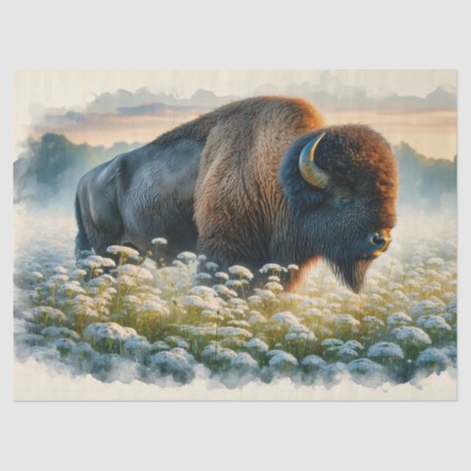 Papier Mousseline Découpage Fleurs sauvages blancs de bison d'aquare (Recto)