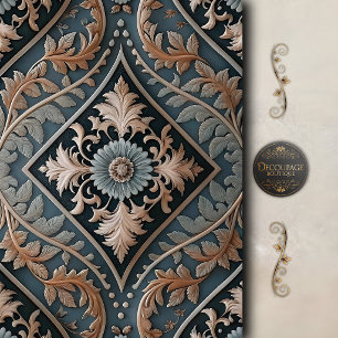 Papier Mousseline Découpage floral baroque bleu élégant