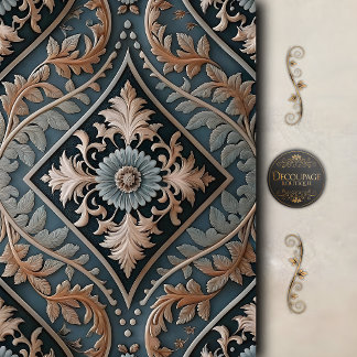 Papier Mousseline Découpage floral baroque bleu élégant