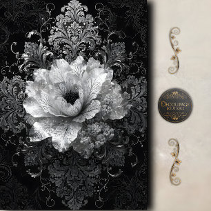 Papier Mousseline Decoupage Floral Baroque Noir et Blanc