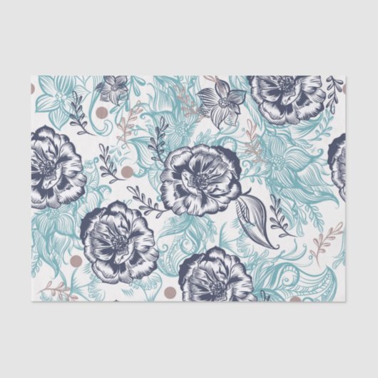 Papier Mousseline Découpage floral blues (Recto)
