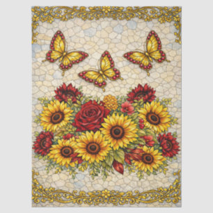 Papier Mousseline Découpage floral bordeaux et tournesols 