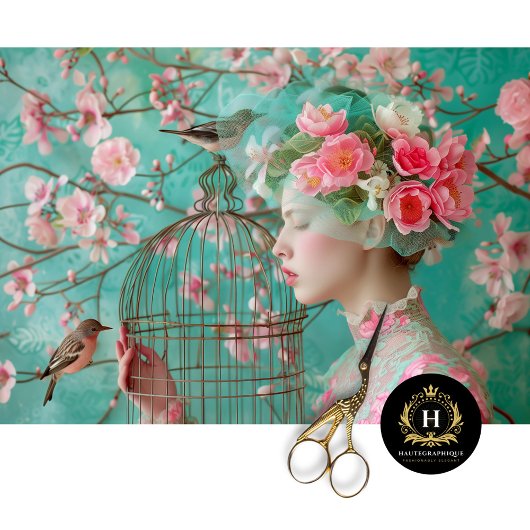 Papier Mousseline Découpage floral Casquette unique Birdcage